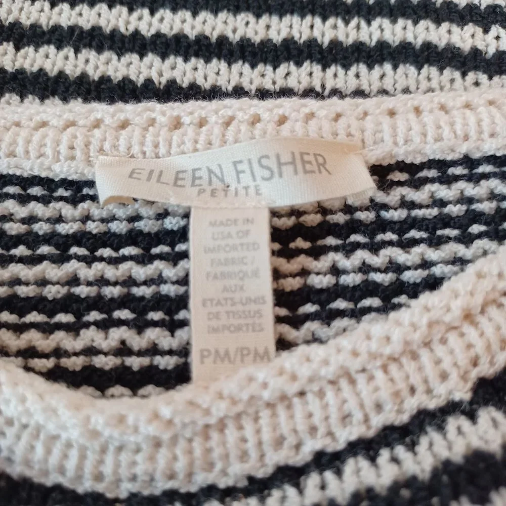 Eileen Fisher Sweater Black White Stripes Size Petite Medium‎